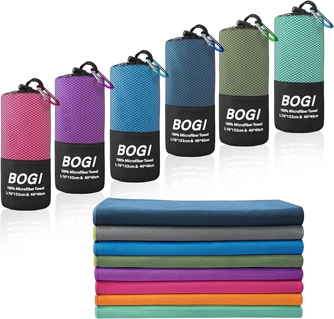 BOGI Microfiber Travel Sports Towel-Quick Dry Travel Towel,Soft Lightweight Absorbent Compact Sports Towel for Camping Gym Beach Bath Yoga Swimming Backpacking (S:16''x32'',2Pcs-Mint)