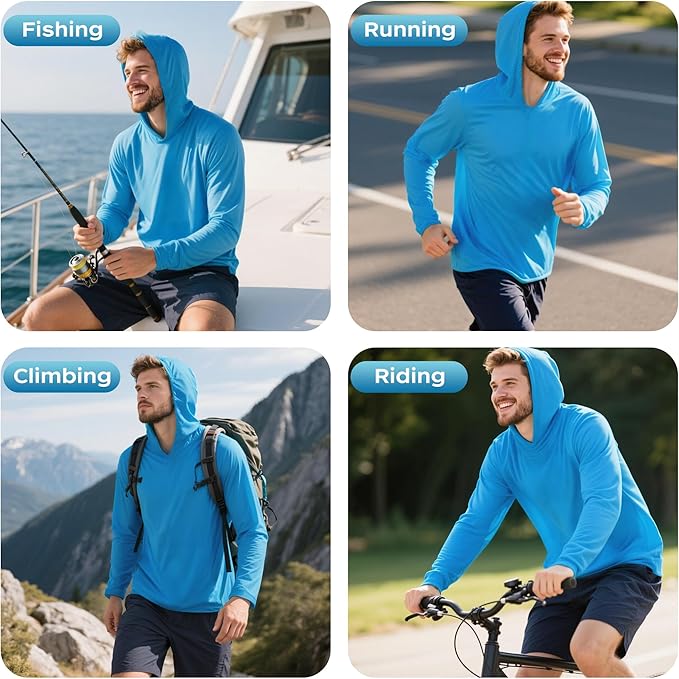 ProtectX High Visibility Sun Protection Lightweight Long Sleeve Hoodie, UPF 50+ Quick-Dry, SPF UV Shirt, Active Wear