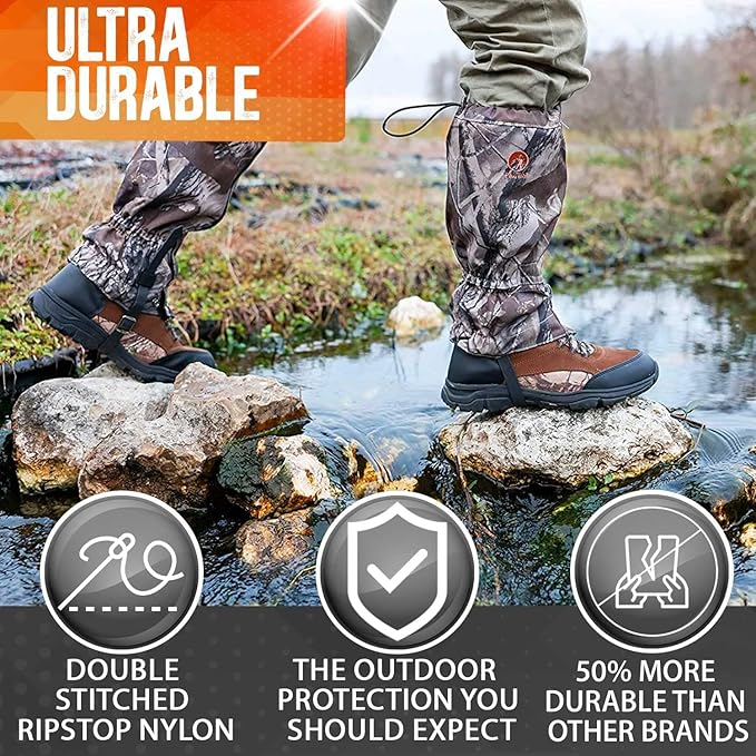 Pike Trail Adjustable Leg Gaiters - Lightweight, Waterproof - Leg Guards for Men & Women - Hiking Essentials Ideal for Hunting, Trekking & Fishing - 1 Pair