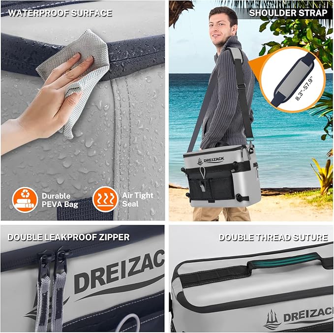 Dreizack Kayak Cooler Behind Seat, Waterproof Cooler for Kayaking,Paddle Board Cooler Compatible with Lawn-Chair Seat Kayak Accessories Cooler Bag Kayak Cooler Tow Behind for Camping Fishing