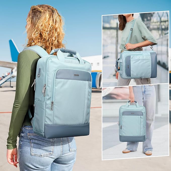 PIJUSHI Laptop Backpack for Women Men Personal Item Travel Backpack Convertible Carry on Bag Flight Approved(PE042 Teal Blue)