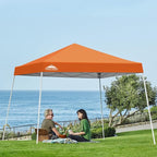 EAGLE PEAK 10x10 Slant Leg Pop-up Canopy Tent Easy One Person Setup Instant Outdoor Beach Canopy Folding Portable Sports Shelter 10x10 Base 8x8 Top (Orange)