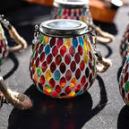 Cooo 4 Pack Mosaic Solar Lantern Outdoor Waterproof IP68 Hanging Projection Light Hidden Lid Pear-Shaped Lantern with Rope Handle Solar Powered Auto On for Patio Garden Fence Table - Crimson Ember