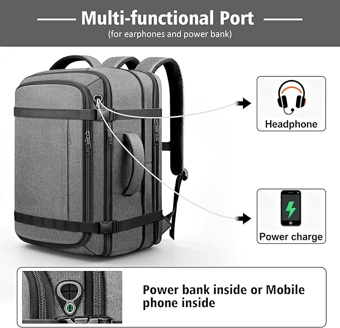 Comfort Travel Backpack,Expandable Carry on Backpack 1-5 Days with LifetimeWarranty,Fits 17.3" Laptop Notebook,Water Resistant Weekender Backpack Flight Approved for Men Hiking,College Travel,Grey