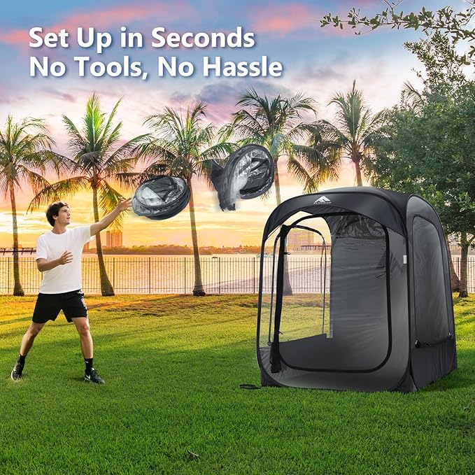 Sports Tent: Flycoop Portable Weather Pop Up Pod 1 Person to Provide Shelter from Wind Rain and Cold Weather Shelter for Outdoor Activities, Sports Events, Camping and Hiking
