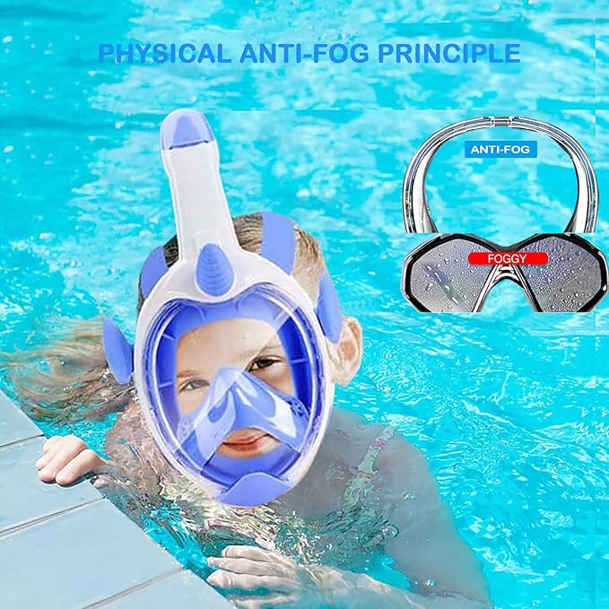 Kids Snorkel Mask, Full Face Snorkel Mask for Kids 4-16, 180 HD View Anti-Fog Anti-Leak Snorkel Mask for Kids Snorkel Set Snorkeling Gear for Kids