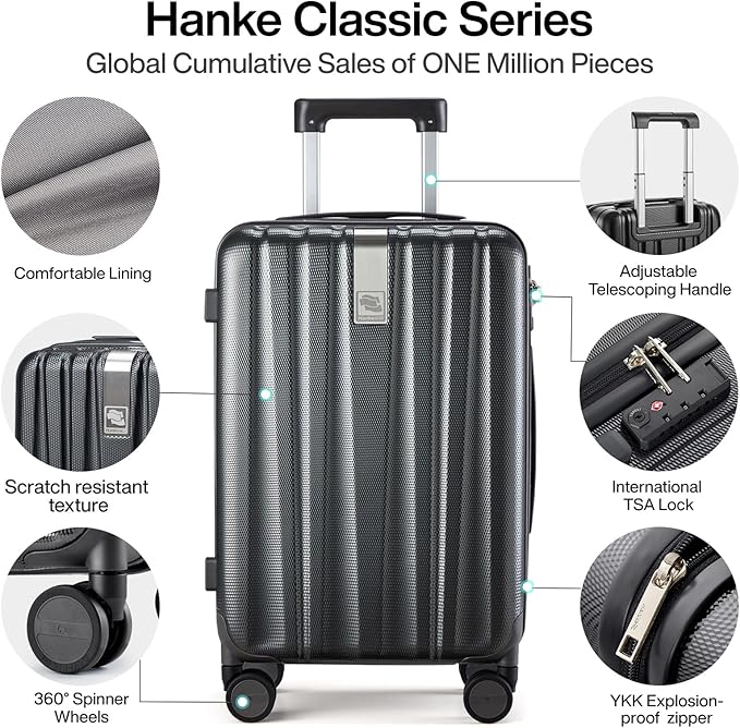 Hanke 29 Inch Luggage Suitcases With Spinner Wheels Lightweight PC hardside Rolling Suitcase With Travel Lock, Checked-Large 29-Inch(Jet Black)