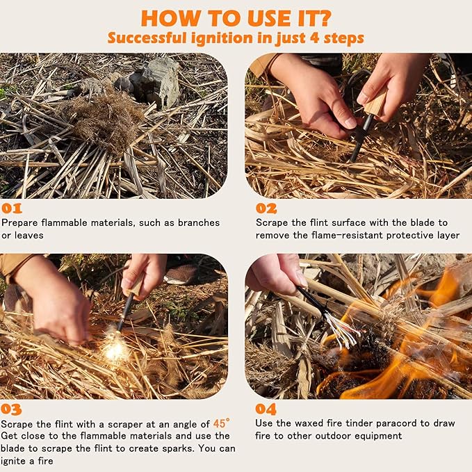 Fire Starter (2 Packs), All-Weather Magnesium Ferro Rod for Camping and Hiking, Emergency Survival Kits with Waxed Fire Tinder Paracord (28inch)&Beech/Pine Handle&&6-in-1 Multi-Tool