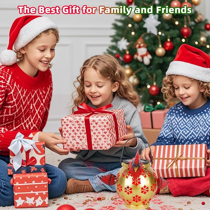 Outdoor Christmas Lantern with Solar LED Light and Snowflake Red Cardinal Christmas Decorations for Garden Yard, Cardinal Gifts for Loss of Loved One