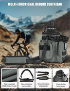 Tactical Half Gallon Water Bottle with Straw, 64 oz Insulated Water Jug with Molle Sleeve, Stainless Steel Sport Bottle with 3 BPA Free Lids for Gym Workout Hiking (Gray, 64OZ)