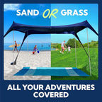 SUN NINJA Beach Tent Sun Shelter UPF50+ - Easy Pop Up Beach Canopy - Outdoor Shade for Camping Trips, Fishing, Backyard Fun Picnics - Sand Shovel, Ground Pegs & Stability Poles