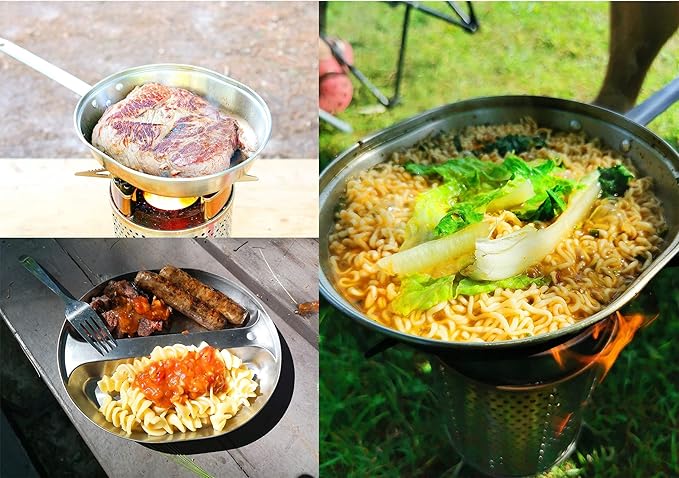 Mastiff Gears® 304 (18/8) Stainless Steel (FDA Compliant) USGI Type Mess Kit, Revived Plate Set, Army Mess Kit with Utensils & Pouch for Outdoor Camping Hiking Picnic BBQ Beach