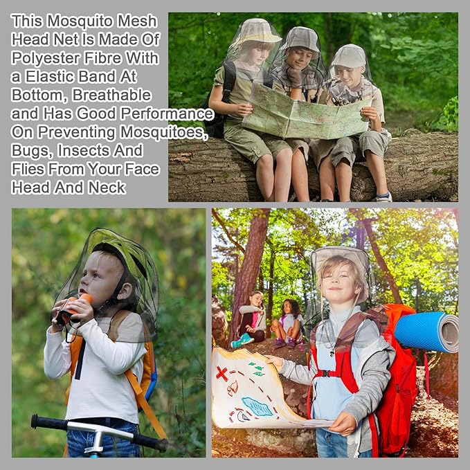 Hestya 2 Pack Mosquito Head Mesh Net Midge Insects Bugs Head Face Net Protecting for Outdoor Hiking Camping Climbing Walking(Black, Light Gray)