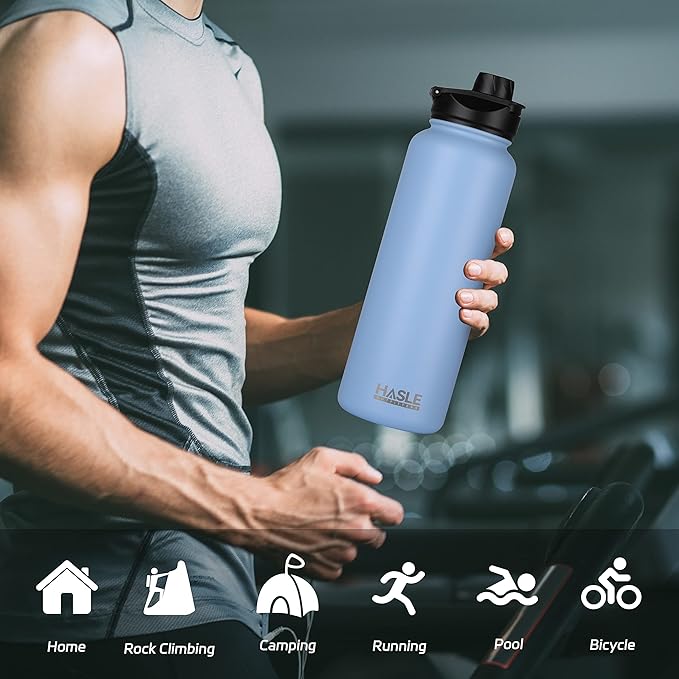 HASLE OUTFITTERS 40oz Stainless Steel Water Bottle, Vacuum Insulated Double Walled Leak Proof Sports Water Bottle with 2 Lids (Straw and Spout Lid) Thermo Mug Keep Cold and Hot(Blue,4)