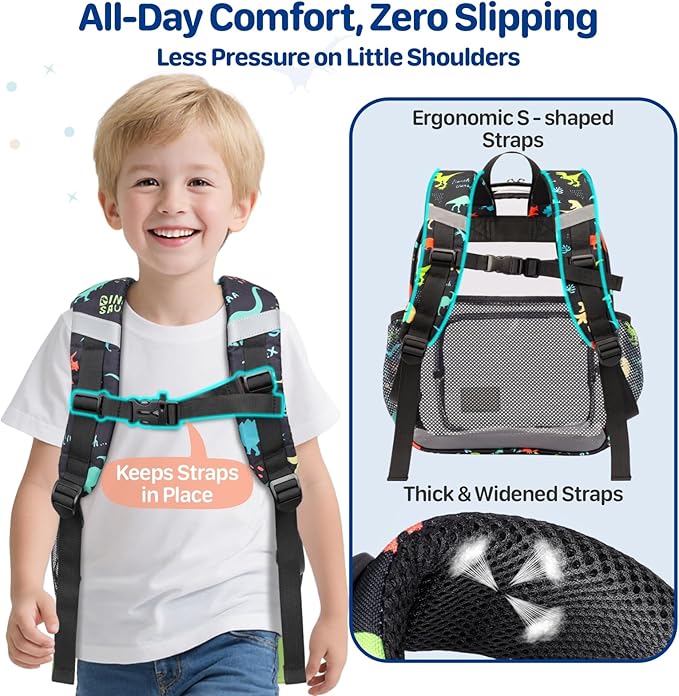 Bagseri Clear Backpack for Boys - 15 Inch Heavy Duty Kids Clear Bookbag for Kindergarten to Grade 2, Transparent School Bag with Reflective Strip, Fits Folders, Black Dinosaur