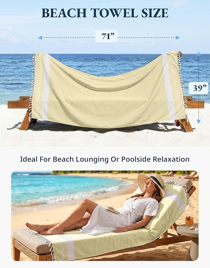 LANE LINEN Oversized Beach Towels 4 Pack – Pre-Washed, Extra Large, Quick Dry, No Sand, Pool Use, 39"x71" – Yellow