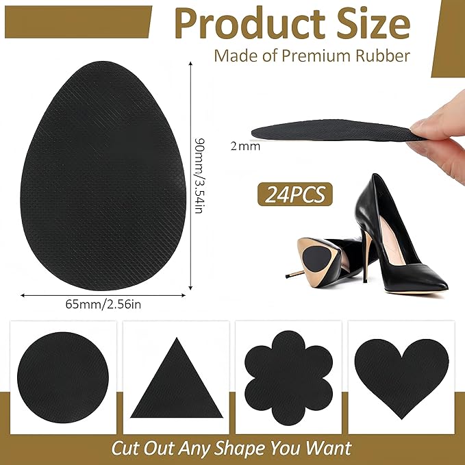 PEASUG 24Pcs Anti Slip Shoe Grips on Bottom of Shoes, Premium Self Adhesive Non Slip Shoe Pads Soles Protector, Rubber Non-Skid Shoes Gummies for Heels, Black
