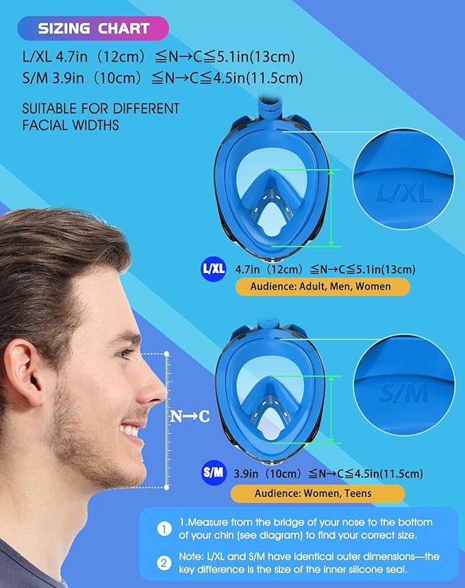 Greatever G2 Full Face Snorkel Mask with Latest Dry Top System,Foldable 180 Degree Panoramic View Snorkeling Mask with Camera Mount,Safe Breathing,Anti-Leak&Anti-Fog