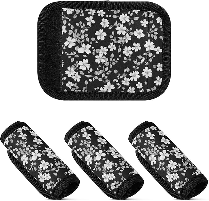 4Pcs Luggage Handle Wrap Suitcase Identifier Handle Covers Tags Soft Travel Bags Luggage Handle Gripper Accessories for Airplane Flying White Flower