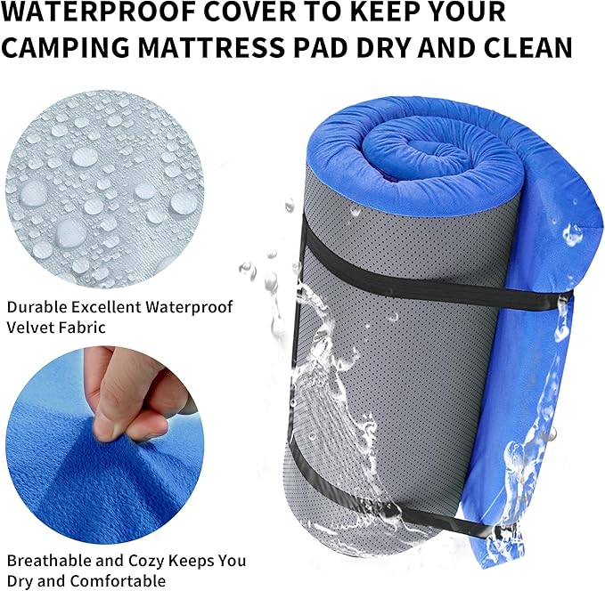 HOMBYS 3 INCH Thick Waterproof Memory Foam Camping Mattress for Outdoor Sleeping, Portable Roll Up Mattress Pad Mat for Travel Truck Bed Tent