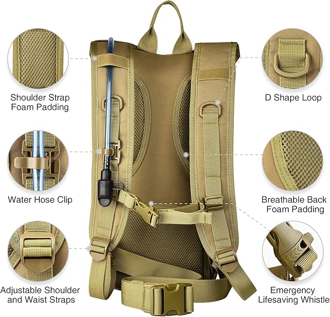 NOOLA Hydration Backpack with 3L TPU Water Bladder, Tactical Molle Water Backpack for Men Women, Hydration Pack for Hiking, Biking, Running and Climbing