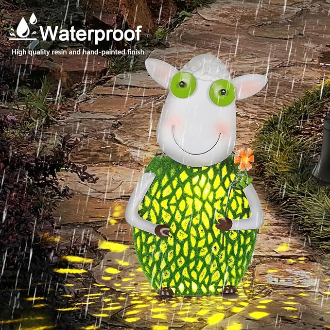 Solar Lanterns for Outside Hanging with Warm LED Lights Sheep Metal Yard Decorations Outdoor Unique Gift for Patio Garden Decor