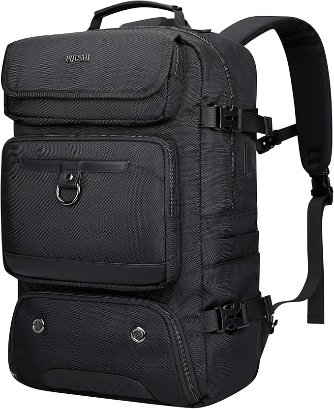 PIJUSHI Carry on Travel Backpack for Women Men Convertible Duffel Bag Backpack Large Luggage Rucksack Fit 16 Inch Laptop(PE039 Black)