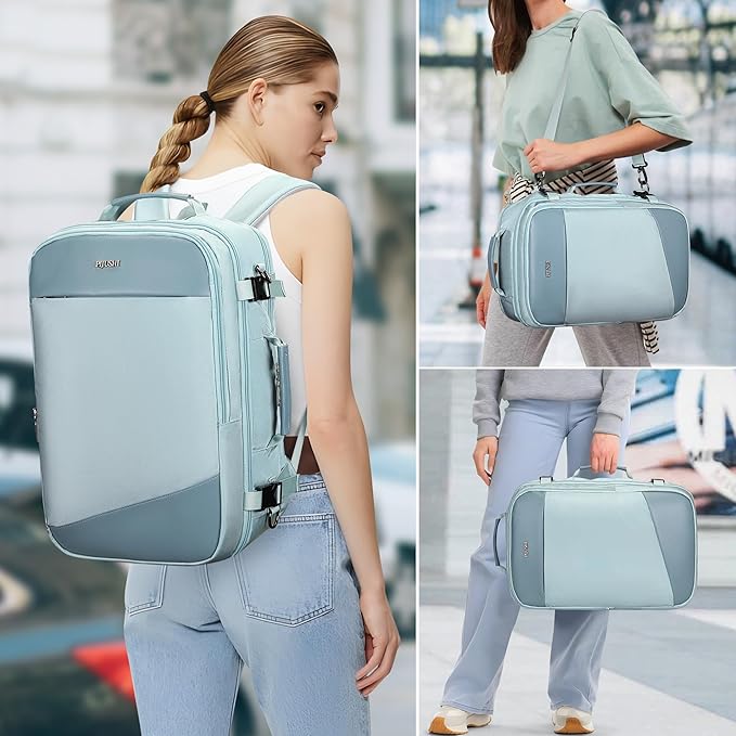 PIJUSHI Travel Backpack for Women Carry on Suitcase Backpack Flight Approved Personal Item Bag Fits 16 Inch Laptop(PE035 Blue)
