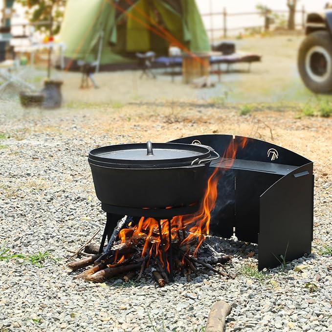 Lineslife Folding Campfire Tripod for Cooking, Portable Camping Tripod Stand for Solo Stove Bonfire Fire Pit, Dutch Oven, Open Fire, Iron Black