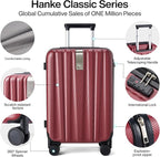 Hanke 20 Inch Carry On Luggage 22x14x9 Airline Approved Lightweight PC Hard Shell Suitcases with Wheels Travel Luggage Rolling Suitcase Travel Luggage Bag Christmas Gifts for Birthday （Burgundy）