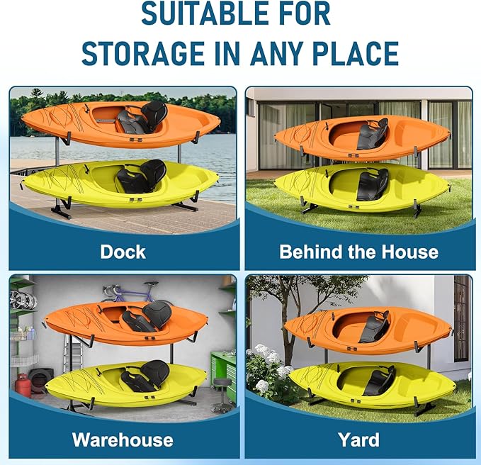 Kayak Storage Rack, Heavy Duty Freestanding Kayak Rack for Garage and Outdoor Storage, Kayak Stand Adjustable for Kayak, Canoe, Surfboard and Paddle Board