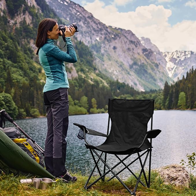 2 Pack Portable Camping Chairs Folding Lawn Chair Outdoor Lightweight Beach Chair with Cup Holder & Carry Bag for Outside Sports, Fishing, Hiking, Travel, Picnic, Backyard (Black-Dark)