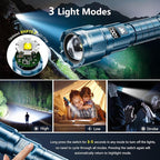 WdtPro LED Rechargeable Flashlight 2 Pack, Super Bright Zoomable 6000 Lumens Tactical Flashlight with LCD Digital Display, 3 Mode Waterproof Flash Light for Camping, Hunting & Home Emergency - Blue