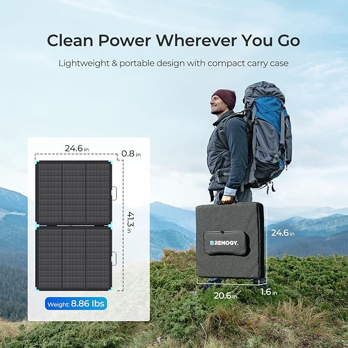 Renogy 100 Watt Solar Panel Suitcase, N-Type 100W Portable Foldable Solar Panels, 25% High Efficiency with 19% Lighter, Fast Setup with Kickstands, IP67 Waterproof for RV, Camping, Off-Grid, Blackouts