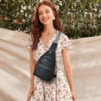 7L Sling Bag For Women Faux Leather Anti Theft Small Casual Daypack Backpack Fanny Pack Crossbody Chest Bags Purse Waterproof Black