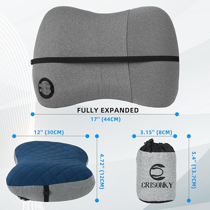 Camping Pillow with Removable Cover- Inflatable Pillow - Travel Pillows for Backpacking & Airplane, Lumbar Support Blow Up Pillow Washable Pillowcase, Compressible, Comfortable Pillows(w/Cover)