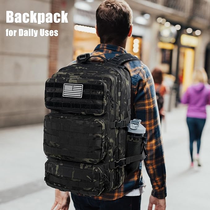 Military Tactical Backpack 50L Large Day Backpack for Men Molle Army 3 Days Assault Pack Bug Out Bag Water Resistant and Heavy Duty Hiking Treeking Rucksack - Black Camo