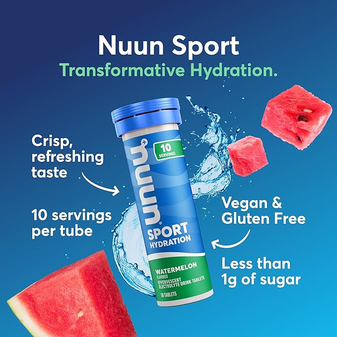 Nuun Sport Electrolyte Tablets with Magnesium, Calcium, Potassium, Chloride & Sodium, Gluten Free & Vegan, Watermelon, 8 Pack (80 Servings Total)