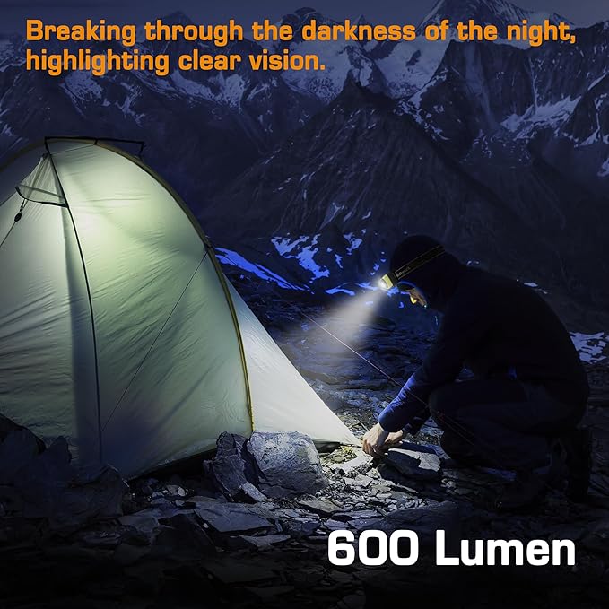 EverBrite 600 Lumen Headlamp, Rechargeable Headlight with 4 Modes, Super Bright Head Lamp with Spotlight & Floodlight, Motion Sensor, Memory Function for Camping, Hiking-Green