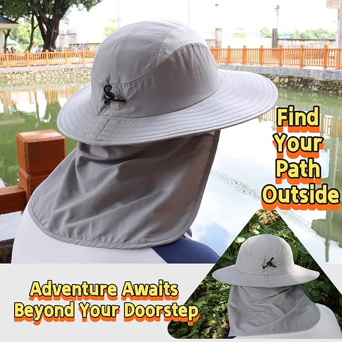 Home Prefer UPF 50+ Mens Wide Brim Fishing Hat with Neck Flap Sun Hat for Men Women Sun Protection Cap