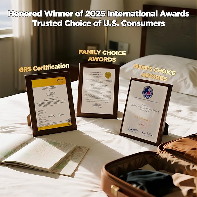 10 Set Compression Packing Cubes for Travel,Luggage Clothes Storage Gifts for Women Mom Her,Airplane/Cruise/Car/Train Travel Essentials,OlarHike Compressible Expandable Saver Space Bags(Beige)