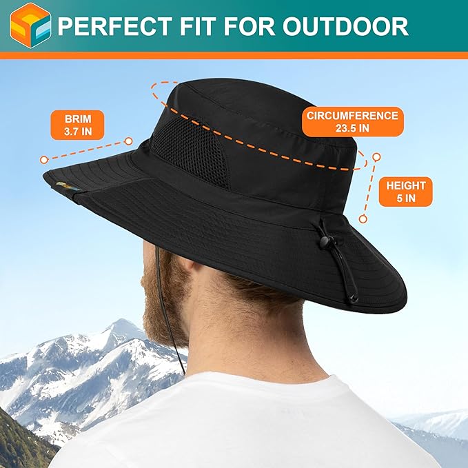 SUN CUBE Wide Brim Sun Hat Men Women, Fishing Hats Sun UV Protection, Mens Hiking Bucket Hat Safari Beach Boonie, UPF 50+