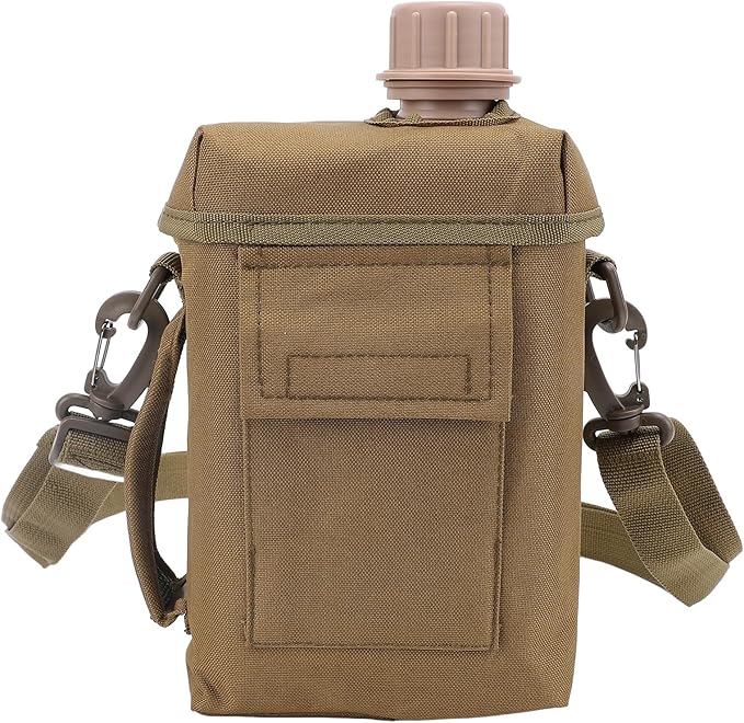 Outdoor - 2L Portable Water Canteen with Waist Bag, Multi Fuctional PVC Flat Camping for Surplus or Bushcraft Gear (Khaki)