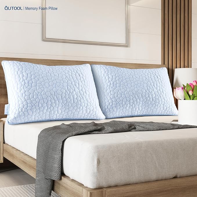 QUTOOL Enhanced Cooling Pillows for Sleeping, Shredded Memory Foam Pillows 2 Pack, Bed Pillows King Size Set of 2, Support Yet Soft Pillow for Side, Back Sleepers