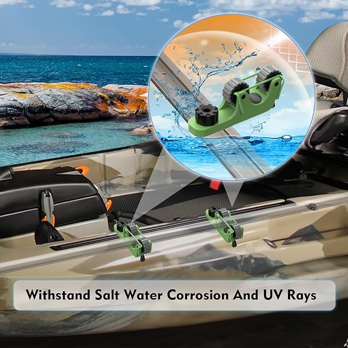 1006 2 PCS Adjustable Kayak Paddle Holder Track Mount Fits Various Shaft Diameters –Universal Rail Mount for Paddle, Fishing Rod, Net – Kayak Accessories for Fishing & Touring