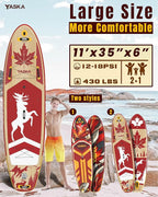 YASKA Inflatable Stand Up Paddle Board - 11ft Extra Wide Paddleboard with Premium SUP Board Accessories,Camera Mount,Non-Slip EVA Deck,5 Handles,Youth/Adult