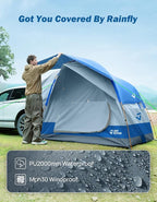 JOYTUTUS SUV Tent for Camping with Rainfly, Double Door Design Car Tent with Aluminum Poles, SUV Tailgate Tent with Waterproof PU2000mm Double Layer for 4-8 Person, Blue