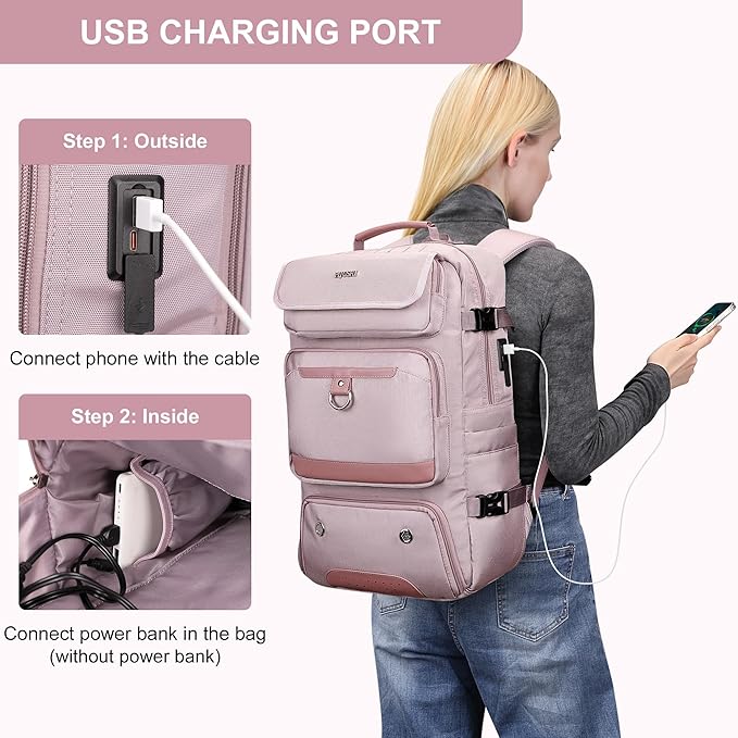 PIJUSHI Carry on Travel Backpack for Women Convertible Duffel Bag Backpack Large Luggage Rucksack Fit 16 Inch Laptop(PE039 Light Purple)