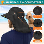 SUN CUBE Wide Brim Sun Hat with Neck Flap, UPF50+ Hiking Safari Fishing Hat for Men Women, Sun Protection Beach Hat