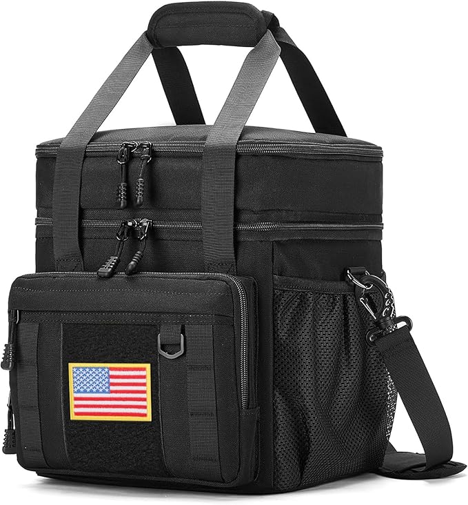 Expandable Large Tactical Lunch Box for Adults, Heavy Duty Durable Lunch Cooler Bag with MOLLE Lunch Pail for Work Camping Fishing Picnic (Black, 16L)